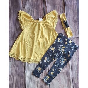 Shabby Chic yellow embroidered top with matching navy blue floral leggings